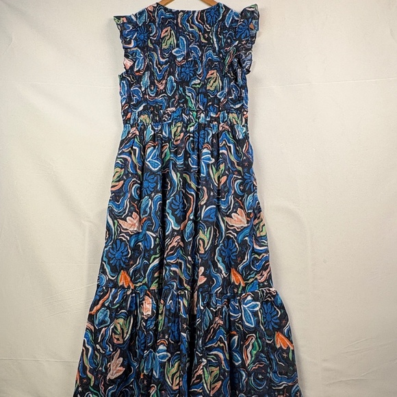 NWOT Anthropologie Peregrine Smocked Flutter Sleeve Midi Dress Sz L Blue Boho - Picture 2 of 12